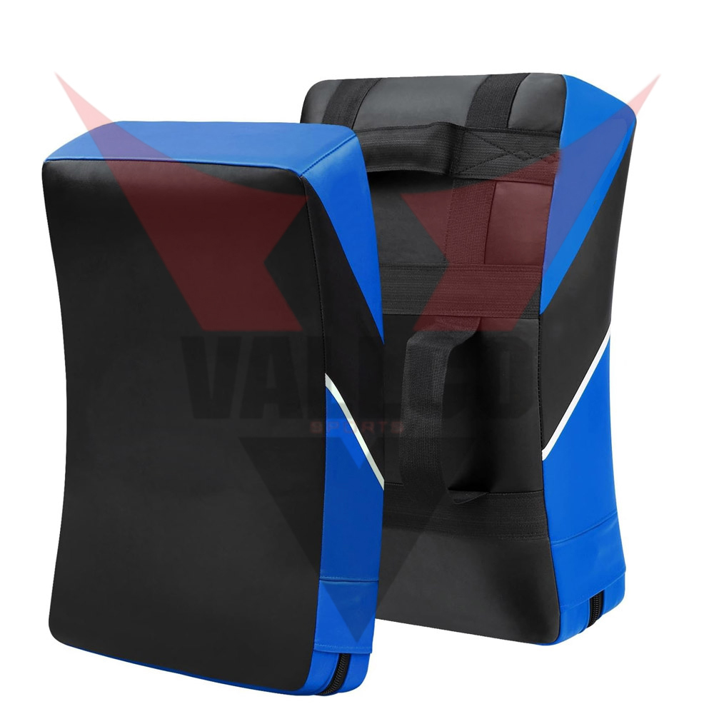 Curved Shaped Blue And Black Contrast Color Good Selling Pu Leather Breathable Boxing Kick Shield