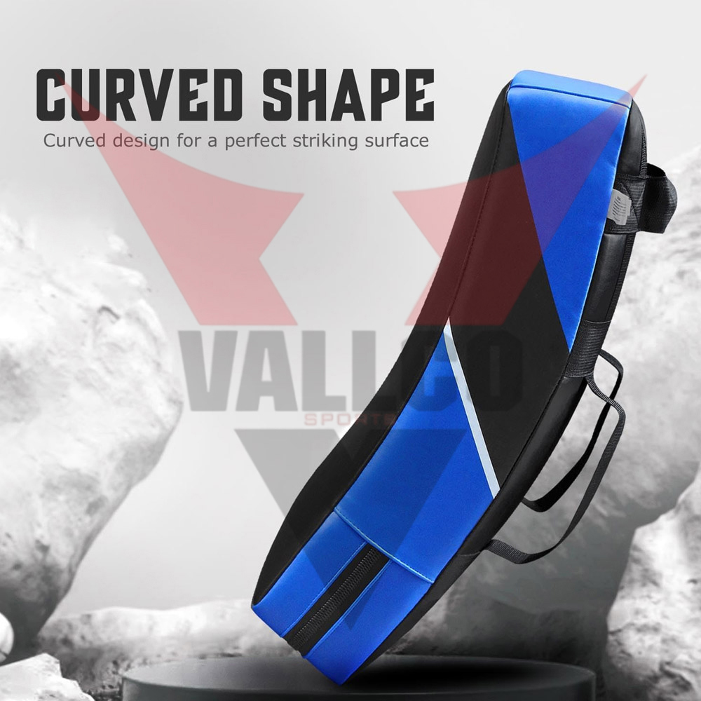 Curved Shaped Blue And Black Contrast Color Good Selling Pu Leather Breathable Boxing Kick Shield - view 4