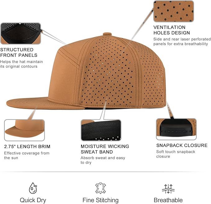 Flat Brim Baseball Cap Adjustable Performance Snapback Hat Laser Perforated Cap - view 2