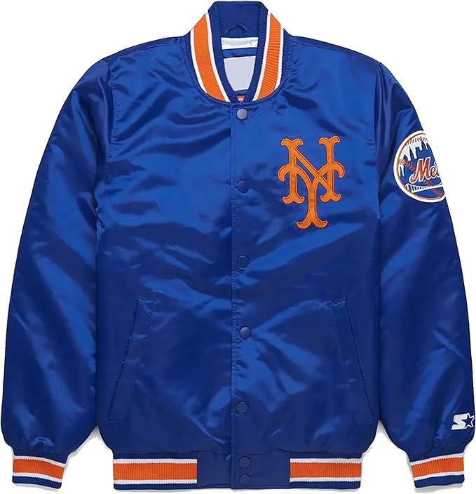 Men's Letterman Varsity Satin Baseball Jacket Winter Sportswear with Striped Trim Embroidery - view 2