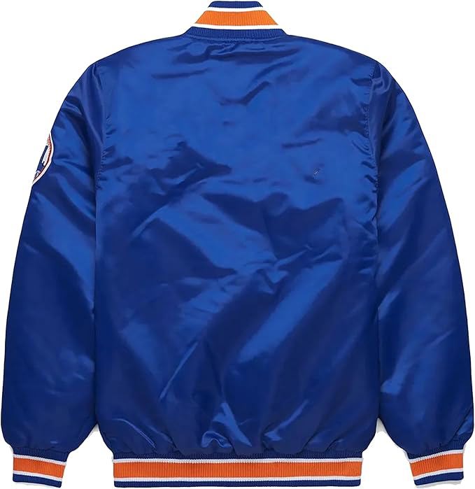 Men's Letterman Varsity Satin Baseball Jacket Winter Sportswear with Striped Trim Embroidery - view 3