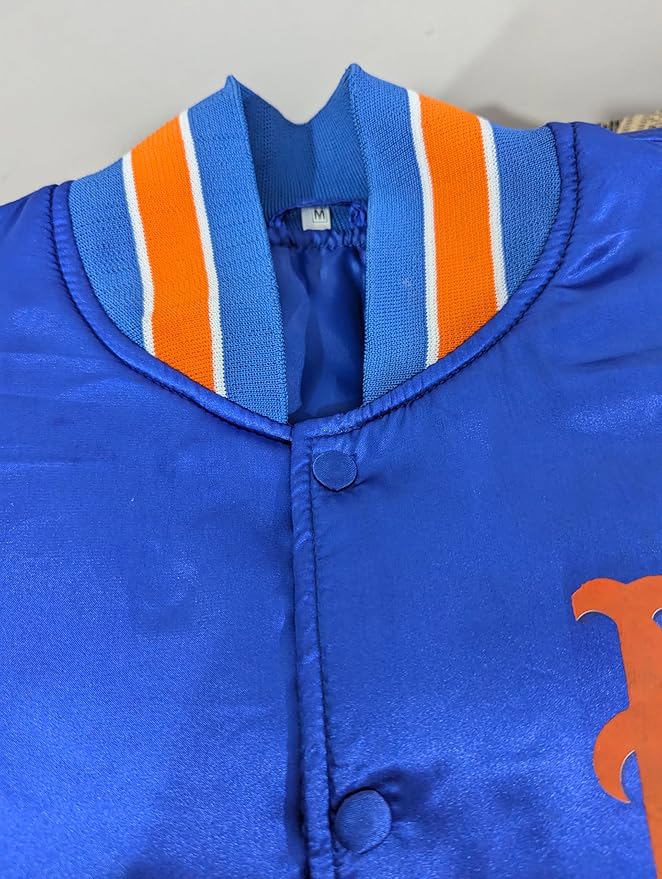 Men's Letterman Varsity Satin Baseball Jacket Winter Sportswear with Striped Trim Embroidery - view 4