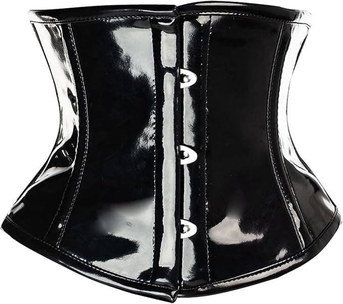 Womens PVC Corset Top Drawer Black Patent Pvc Vinyl Steel Boned Waspie Waist Cincher Corset 