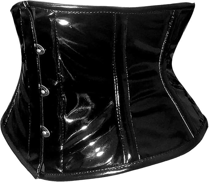 Womens PVC Corset Top Drawer Black Patent Pvc Vinyl Steel Boned Waspie Waist Cincher Corset  - view 2