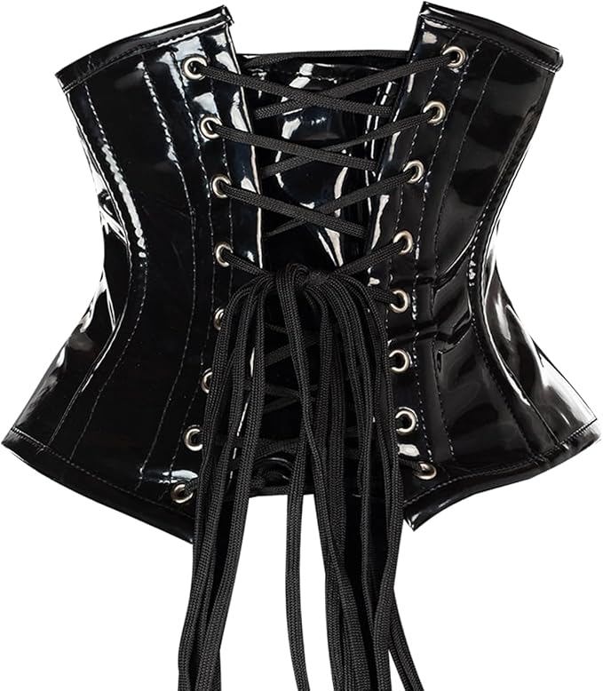 Womens PVC Corset Top Drawer Black Patent Pvc Vinyl Steel Boned Waspie Waist Cincher Corset  - view 3