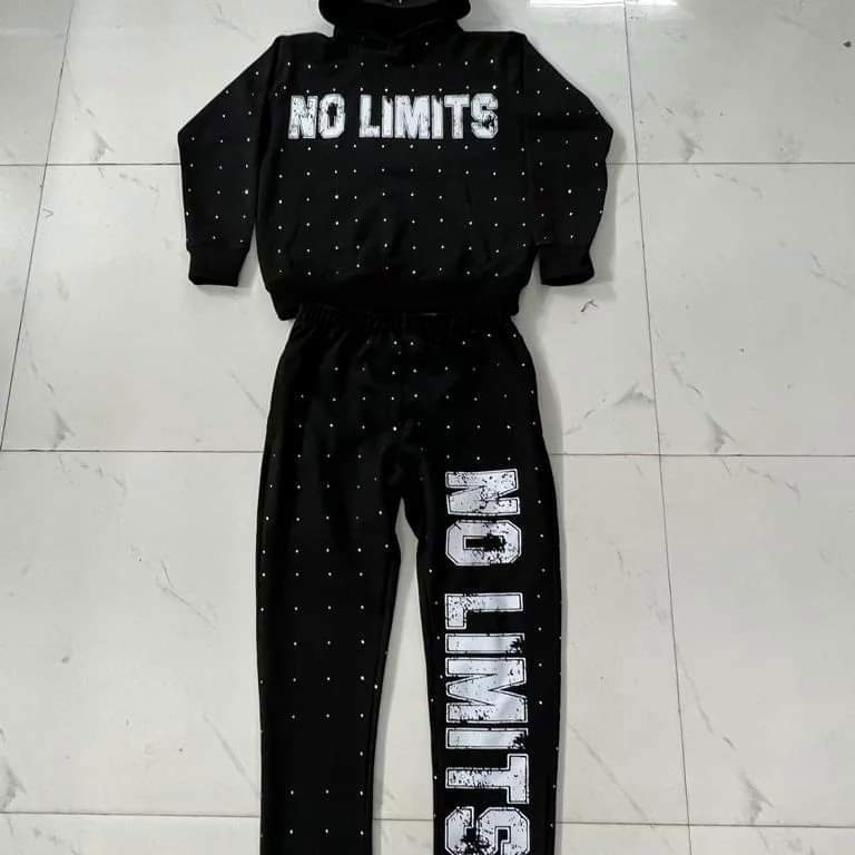 Customized Sweat suit with custom screen printing & custom rising stone work