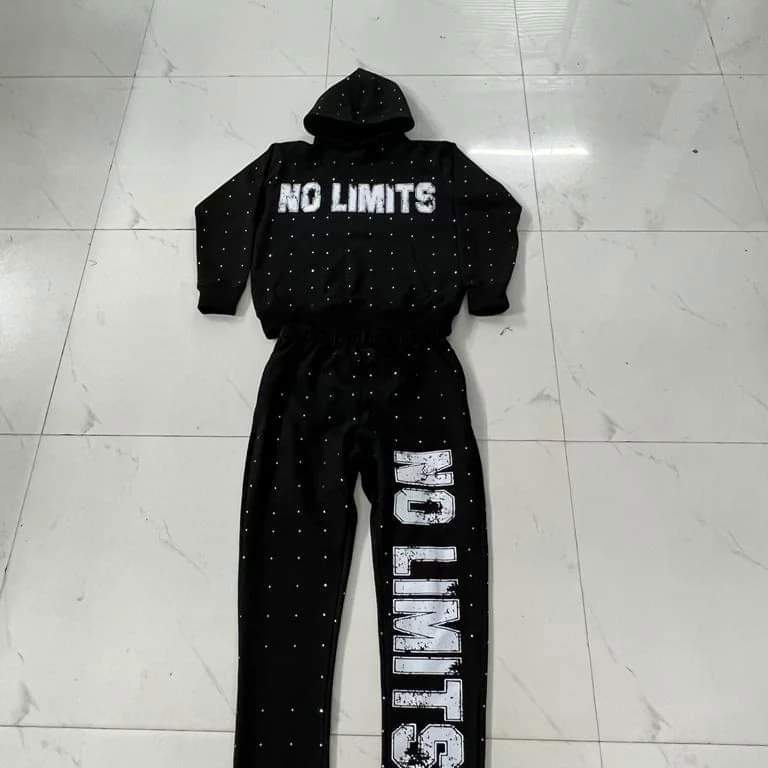Customized Sweat suit with custom screen printing & custom rising stone work - view 2