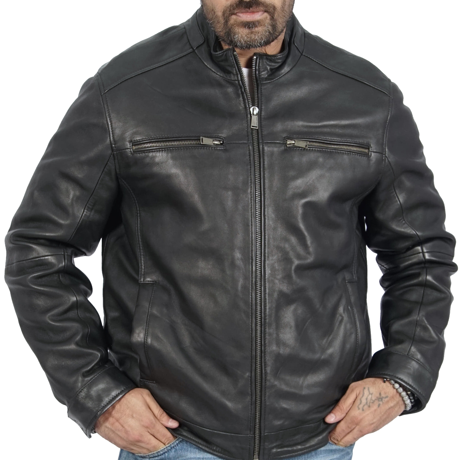 Bruce Biker Leather Jacket for Men - view 4