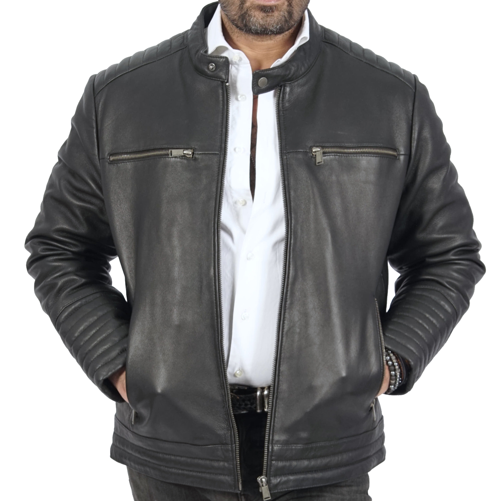 Dave Biker Leather Jacket for Men - view 2
