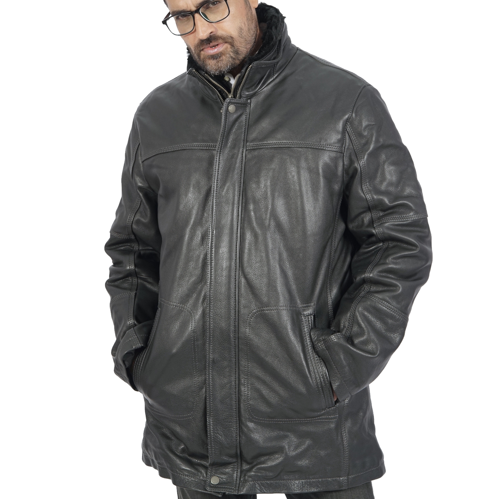 Traper Long Leather Coat for Men - view 2