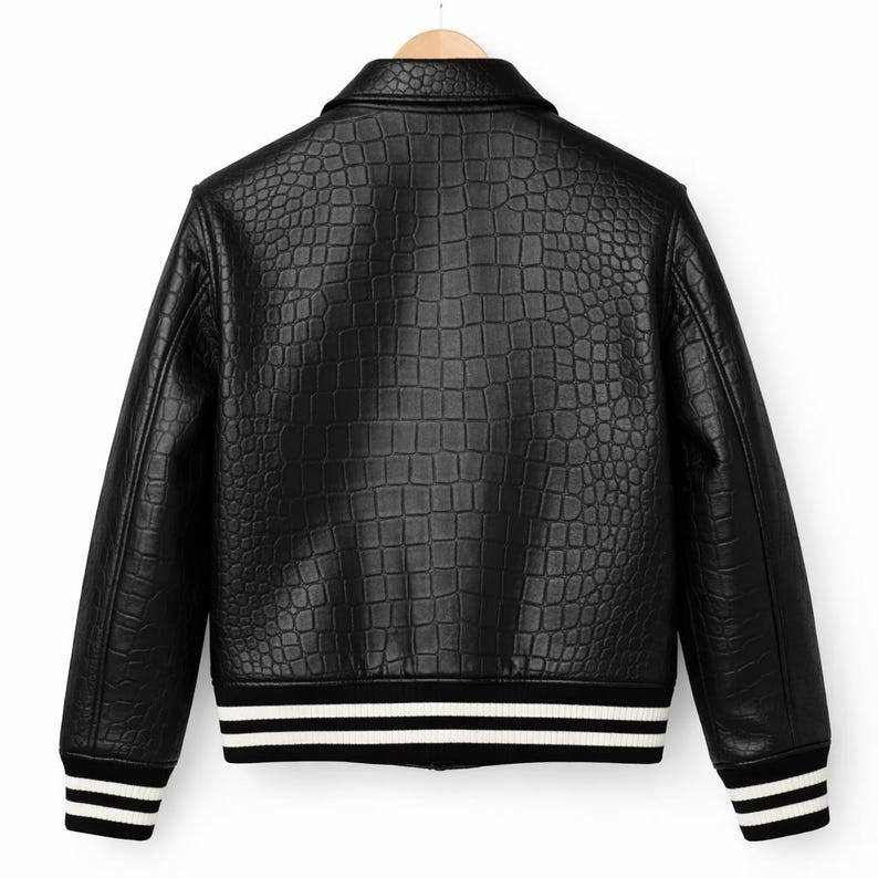 leather jacket with crocodile print embossed in real cowhide leather  - view 2