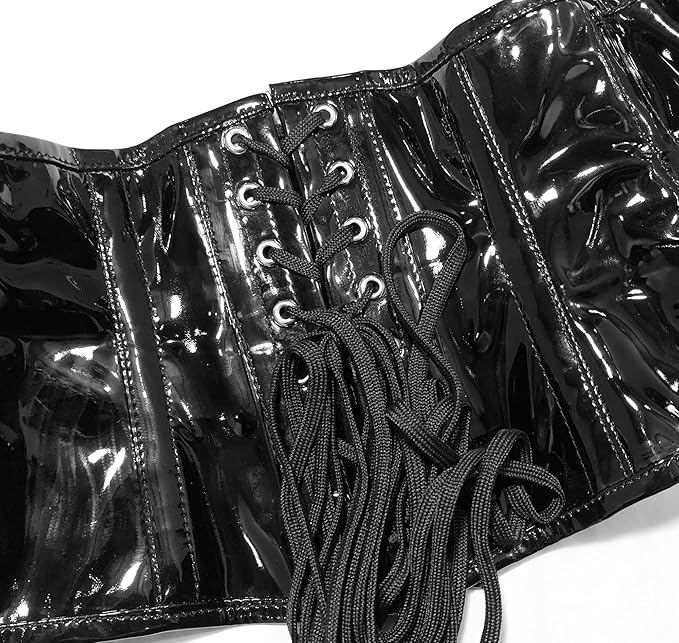Womens PVC Corset Top Drawer Black Patent Pvc Vinyl Steel Boned Waspie Waist Cincher Corset  - view 4