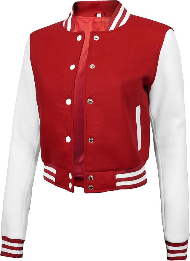 Cropped Varsity Jacket Women - Casual Highschool Bomber Style Womens Baseball Jackets