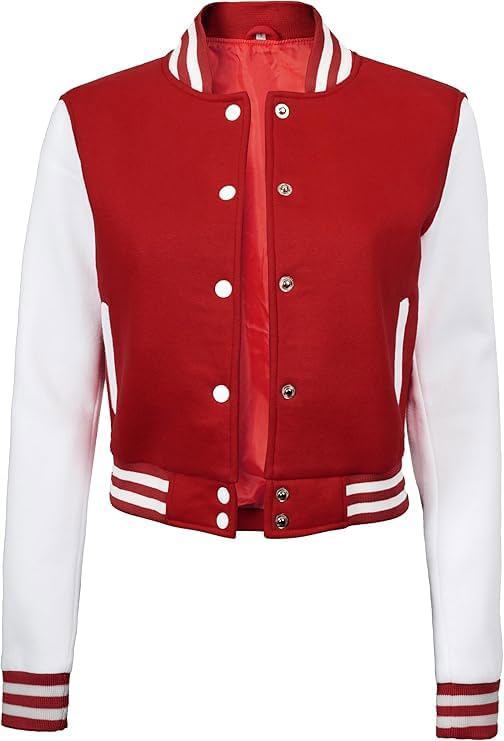 Cropped Varsity Jacket Women - Casual Highschool Bomber Style Womens Baseball Jackets - view 3