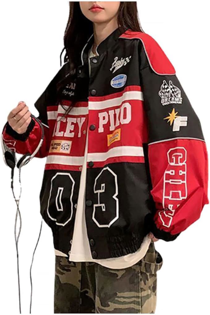 Varsity Jacket for Women Patchwork Long Sleeve Racing Bomber Letterman Jackets Color Block Y2k wear - view 2