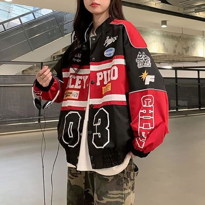 Varsity Jacket for Women Patchwork Long Sleeve Racing Bomber Letterman Jackets Color Block Y2k wear - view 3