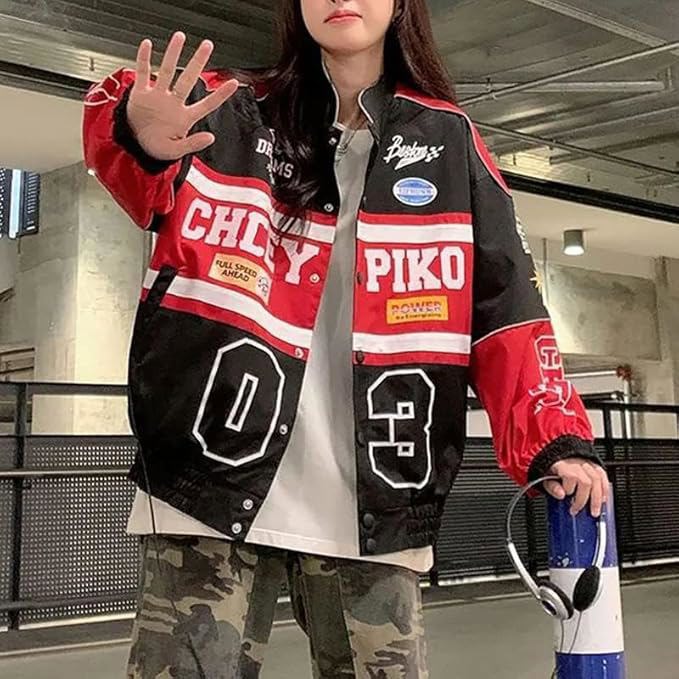 Varsity Jacket for Women Patchwork Long Sleeve Racing Bomber Letterman Jackets Color Block Y2k wear - view 4