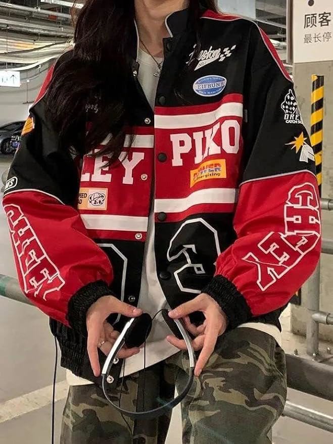 Varsity Jacket for Women Patchwork Long Sleeve Racing Bomber Letterman Jackets Color Block Y2k wear - view 5