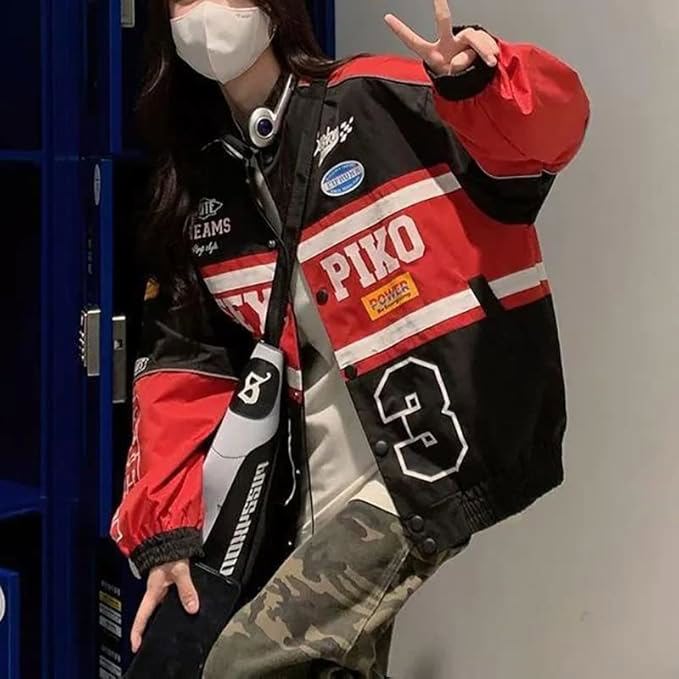 Varsity Jacket for Women Patchwork Long Sleeve Racing Bomber Letterman Jackets Color Block Y2k wear - view 6