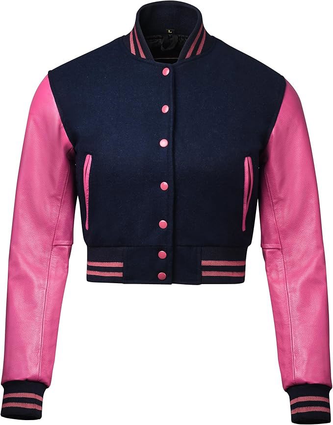 Cropped Varsity Jacket Women Premium Quality Leather and Wool Baseball Letterman jacket