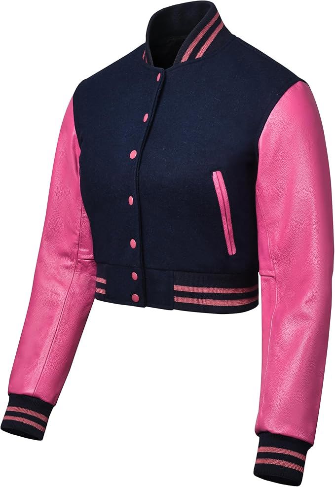 Cropped Varsity Jacket Women Premium Quality Leather and Wool Baseball Letterman jacket - view 3