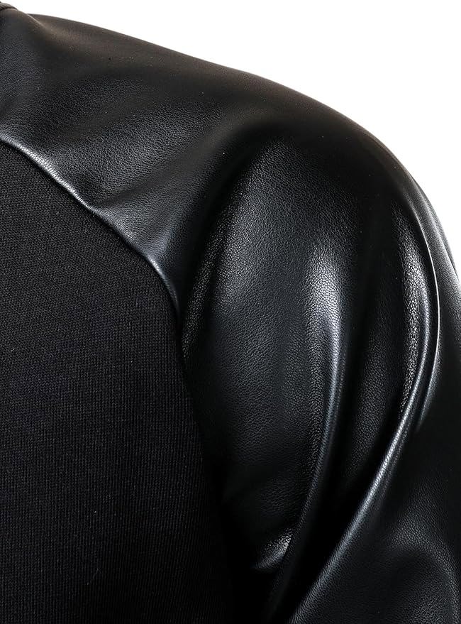 Varsity Baseball Jacket Cotton Blend Letterman Jacket with Faux Leather Sleeve Bomber Coat - view 4