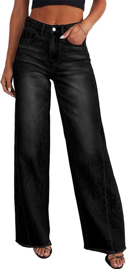 Wide Leg Jeans High Waisted Strechy Raw Hem Zimbaplatinum Denim Pants