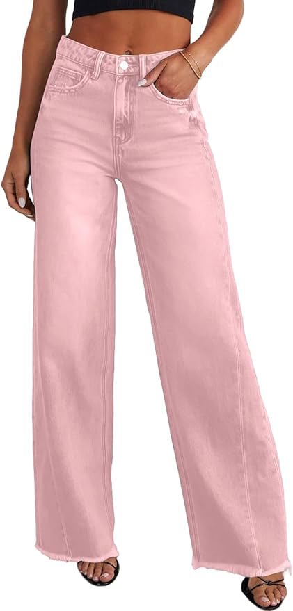 Wide Leg Jeans High Waisted Strechy Raw Hem Zimbaplatinum Denim Pants - view 2