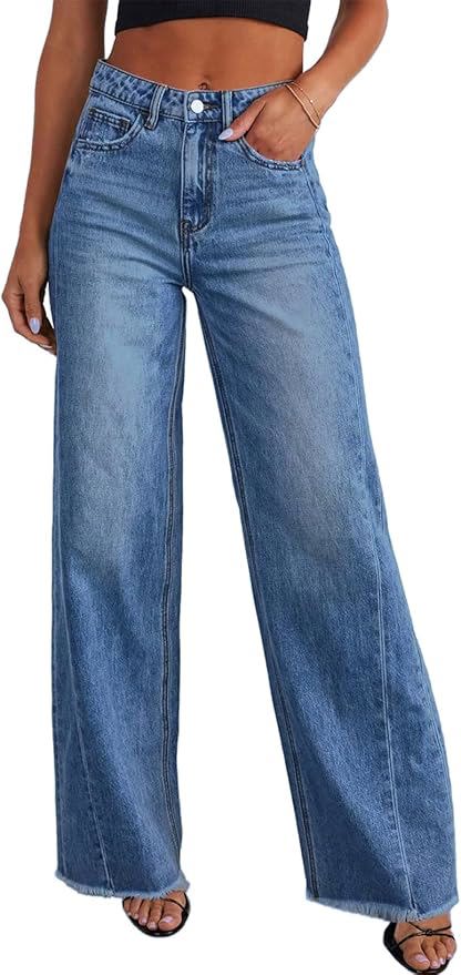 Wide Leg Jeans High Waisted Strechy Raw Hem Zimbaplatinum Denim Pants - view 3