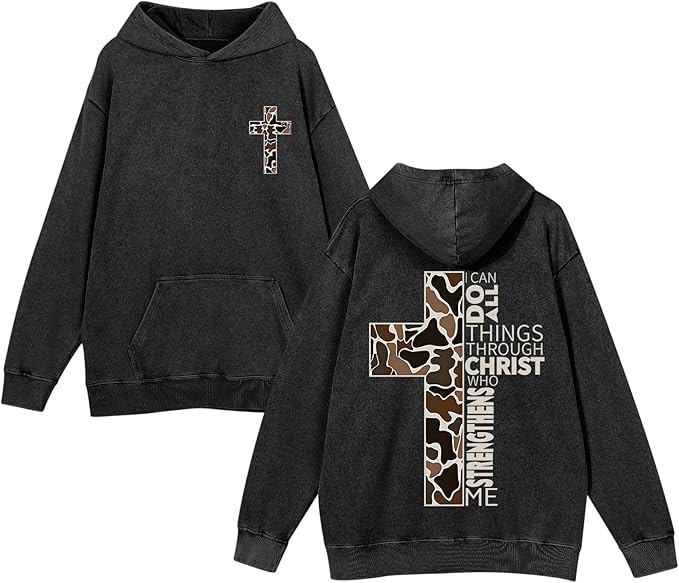 Christian Cross Hoodies for men and women, Graphic Sweatshirts Acid Wash Pullover Top