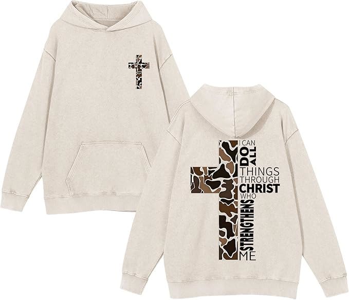 Christian Cross Hoodies for men and women, Graphic Sweatshirts Acid Wash Pullover Top - view 2