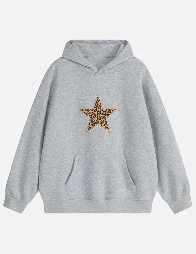 Rhinestone Hoodies Leopard Print Star Hoodie Graphic Hooded Pullover Streetwear 2025 Trendy Off
