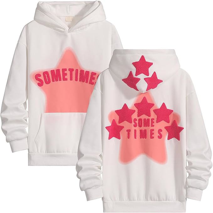 Womens Graphic Hoodies Star Print Pullover Sweaters  Cute Sweatshirt Casual Tops