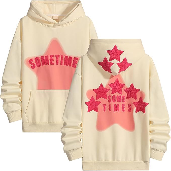Womens Graphic Hoodies Star Print Pullover Sweaters Cute Sweatshirt Casual Tops