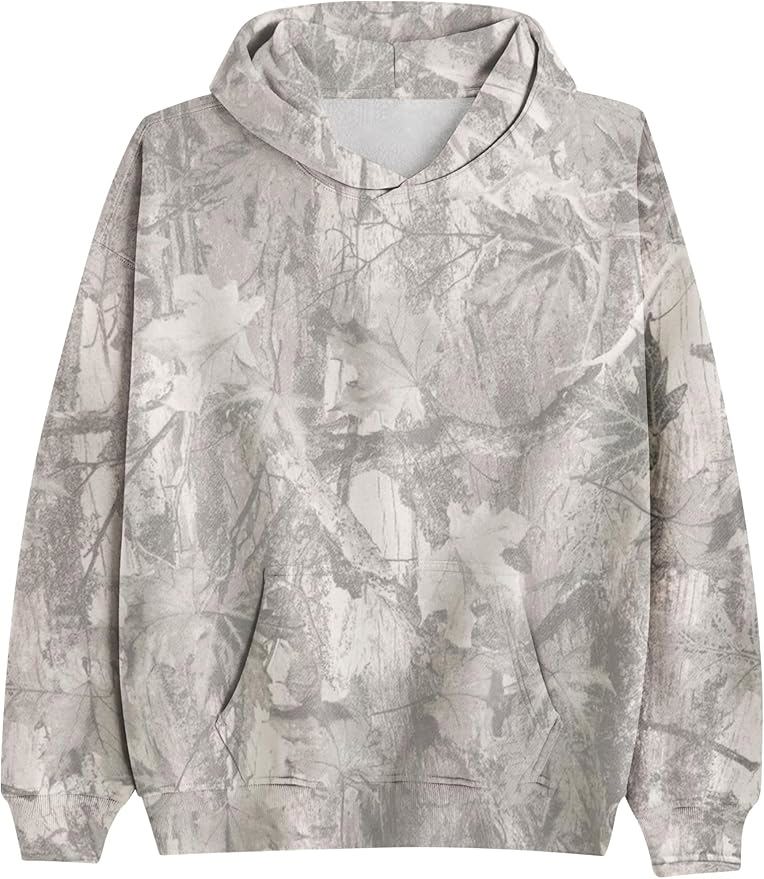 Women’s Camouflage Hoodie | Oversized Long Sleeve Drop Shoulder Fleece Sweatshirt with Pocket