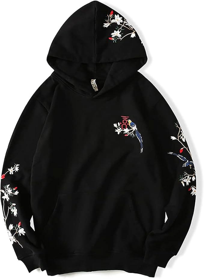  Men’s Dragon Embroidered Hoodie – Heavyweight Graphic Streetwear Sweatshirt Oversized/Pullover