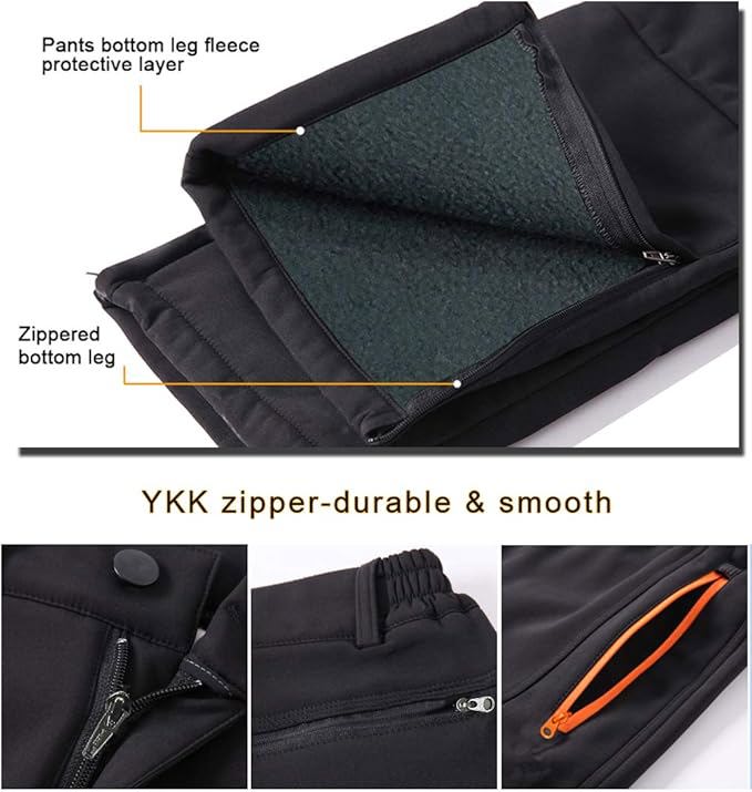  Men’s Waterproof Hiking Ski Pants – Fleece Lined Softshell Snowboard Pants for Cold Weather - view 3
