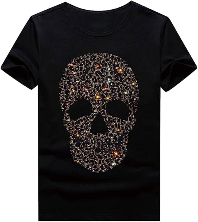 Men’s Bling Skull Tee – Sparkly Rhinestone Short Sleeve Graphic Shirt