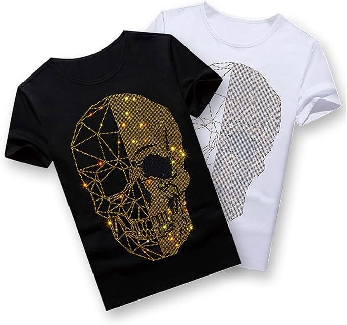 Men’s Bling Skull Tee – Sparkly Rhinestone Short Sleeve Graphic Shirt - view 3