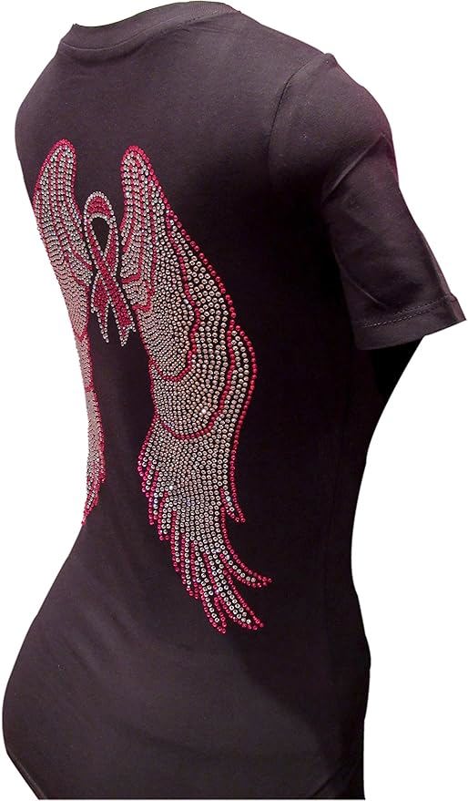 Women’s Sparkly Pink Ribbon Tee – Angel Wings Rhinestone V-Neck Shirt,Support Breast Cancer Awarenes - view 10