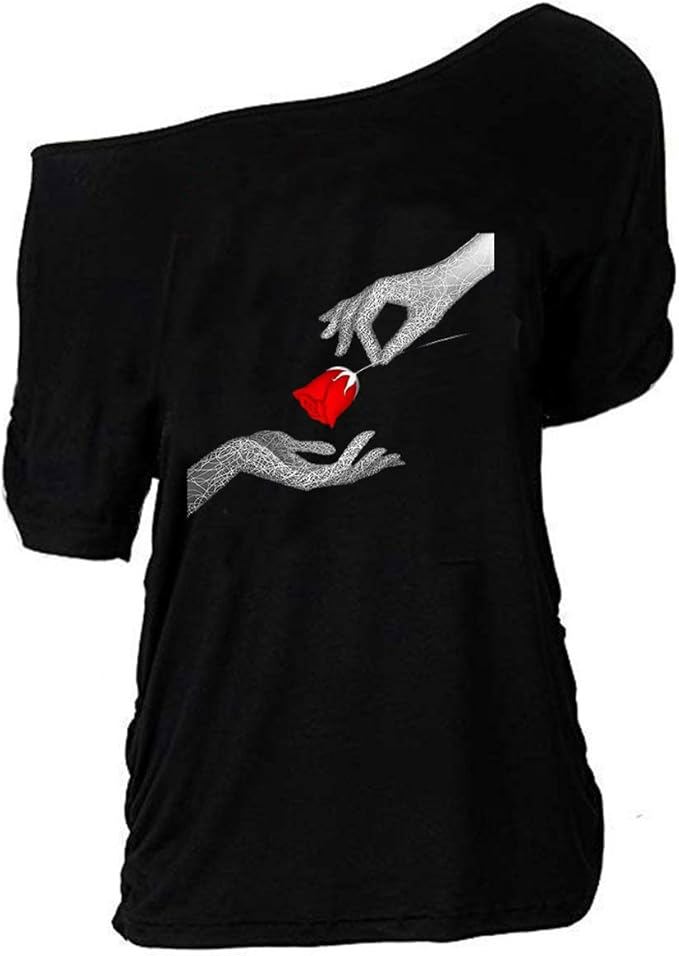 Trendy Lips Print Off Shoulder Top for Women – Casual Plus Size Short Sleeve Shirt - view 4