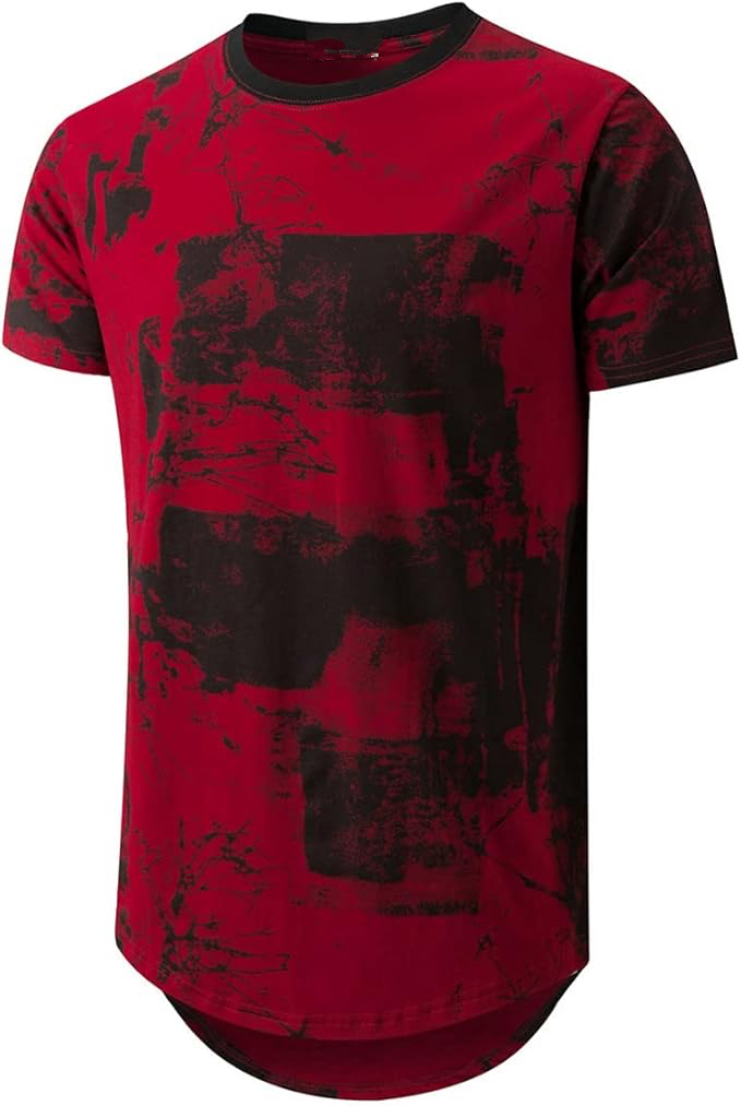 Men’s Hipster Hip Hop Ripped Round Hemline Pattern Print T-Shirt Trendy
