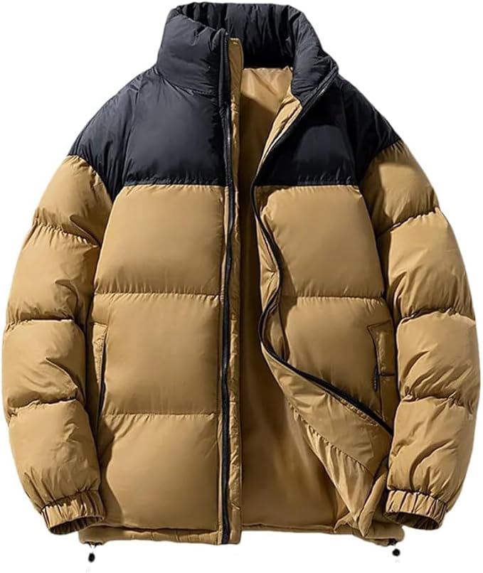 Men’s Winter Puffer Jacket – Thick, Warm, Zip-Up with Stand Collar - Puffer Jacket