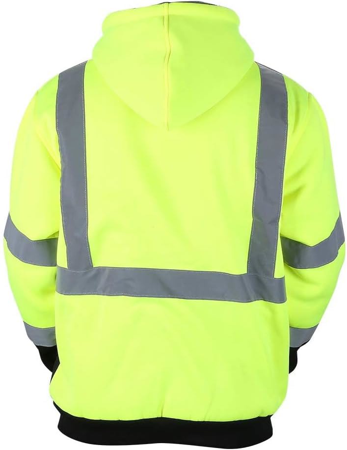 Men’s Yellow ANSI Class 3 High Visibility Reflective Fleece Hoodie Jacket with Zipper, Black Bottom - view 3