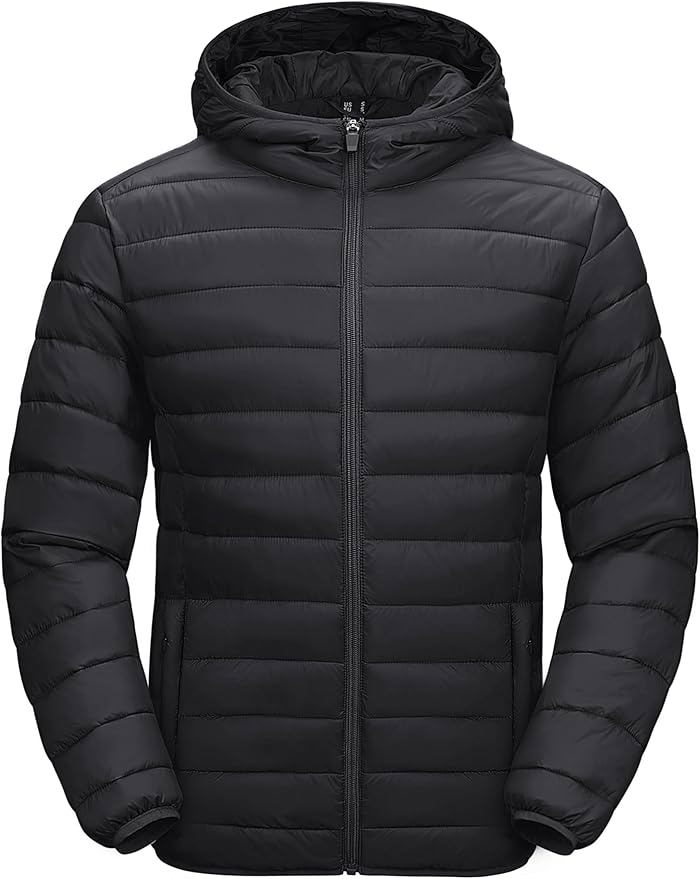 Men’s Water-Resistant Quilted Puffer Jacket with Hood – Lightweight Winter Bubble Coat