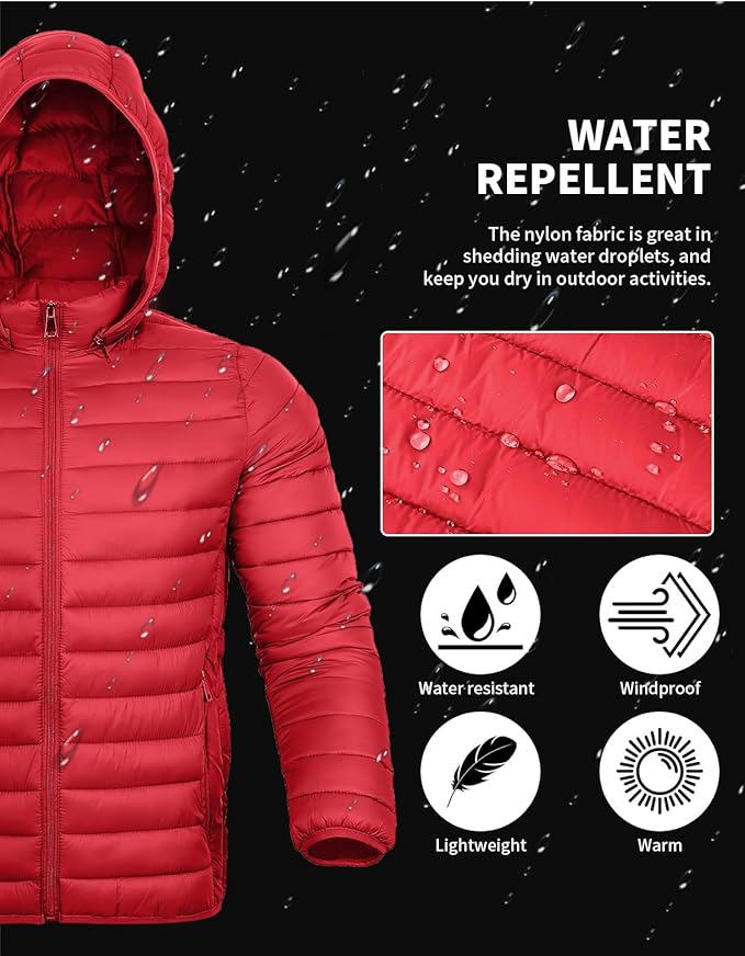 Lightweight Hooded Down Puffer Jacket – Packable Winter Coat - view 3