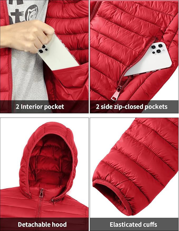 Lightweight Hooded Down Puffer Jacket – Packable Winter Coat - view 4