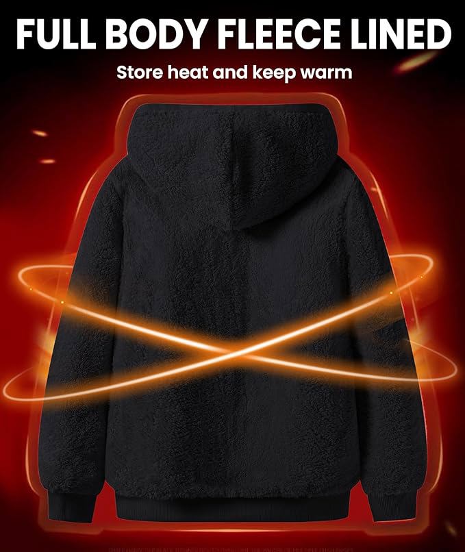 Men’s Heavyweight Sherpa-Lined Fleece Sweatshirt – Full Zip Warm Winter Hoodie - view 4