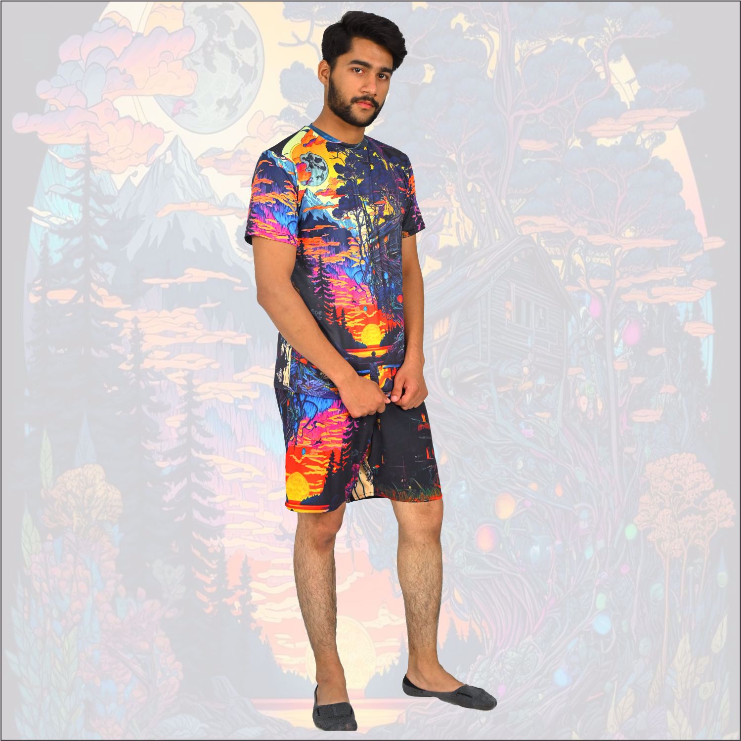 Custom Summer Two Piece Set Printed Men's Tracksuit T-Shirt Shorts Set Round Neck Breathable wear   