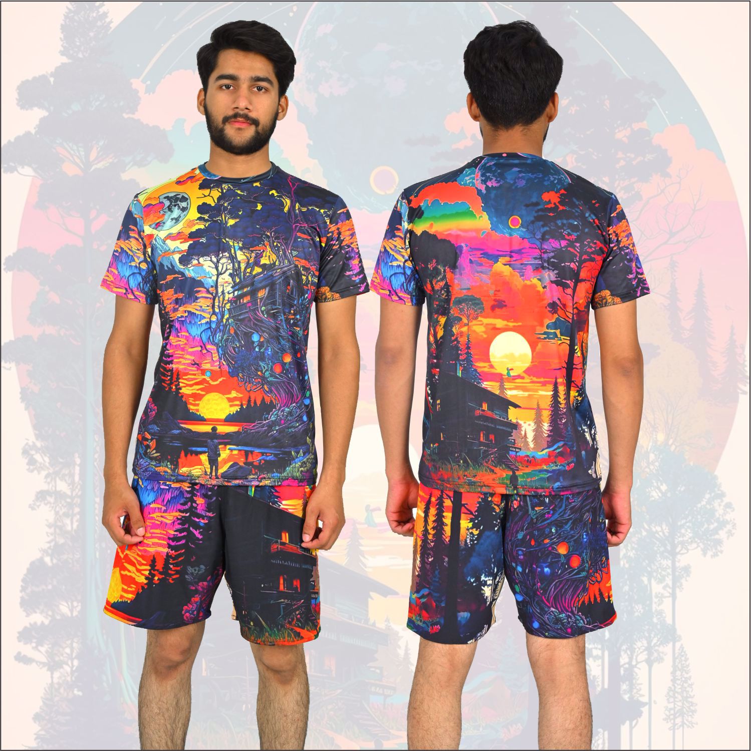 Custom Summer Two Piece Set Printed Men's Tracksuit T-Shirt Shorts Set Round Neck Breathable wear    - view 8
